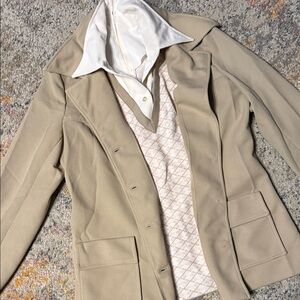 VINTAGE 1970s Tan Blazer w/ Vest & White Shirt M